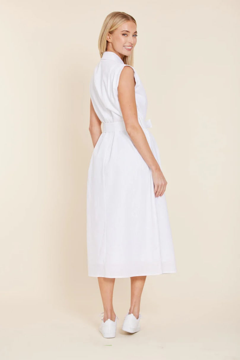 Telia Linen Midi Dress - White