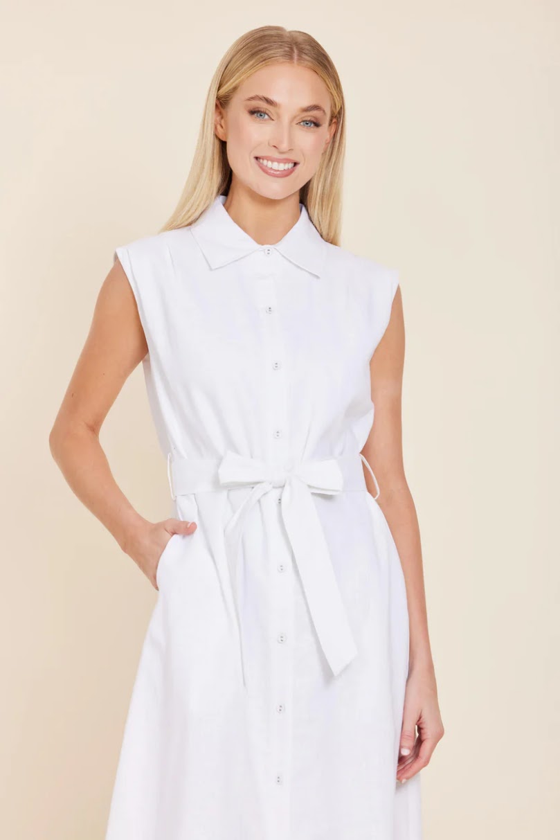 Telia Linen Midi Dress - White