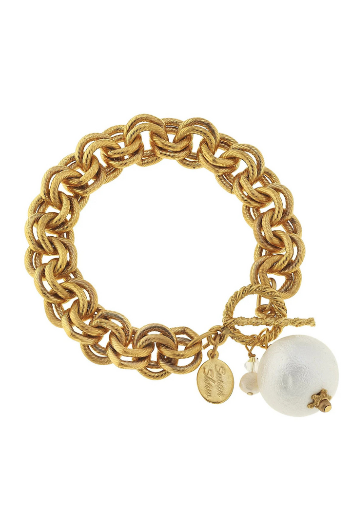 Double Chain Pearl Bracelet - Gold