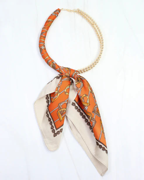 Laya Beaded Scarf Necklace - Orange