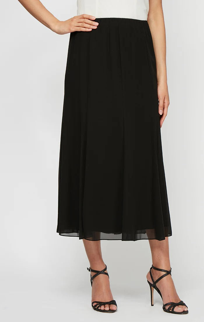 Tea Length Panel Chiffon Skirt - Black