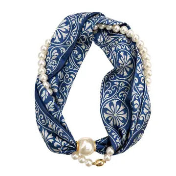 Luxe Pearl Scarf Necklace - Blue