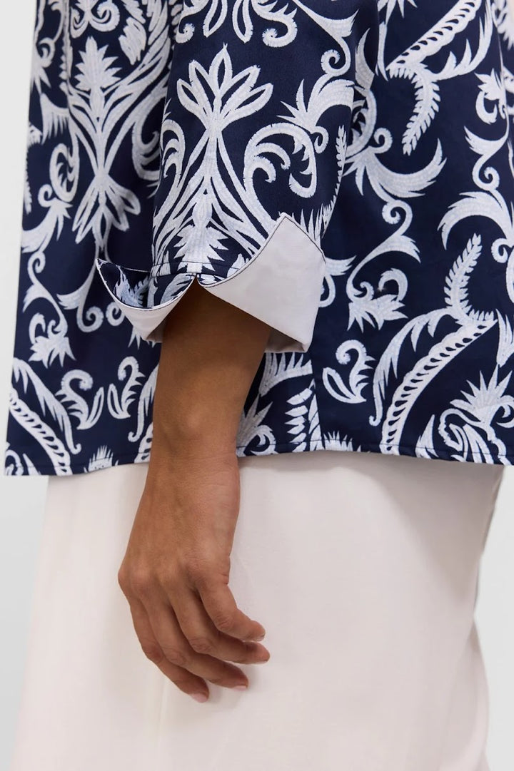 Agnes Damask Shirt - Navy White