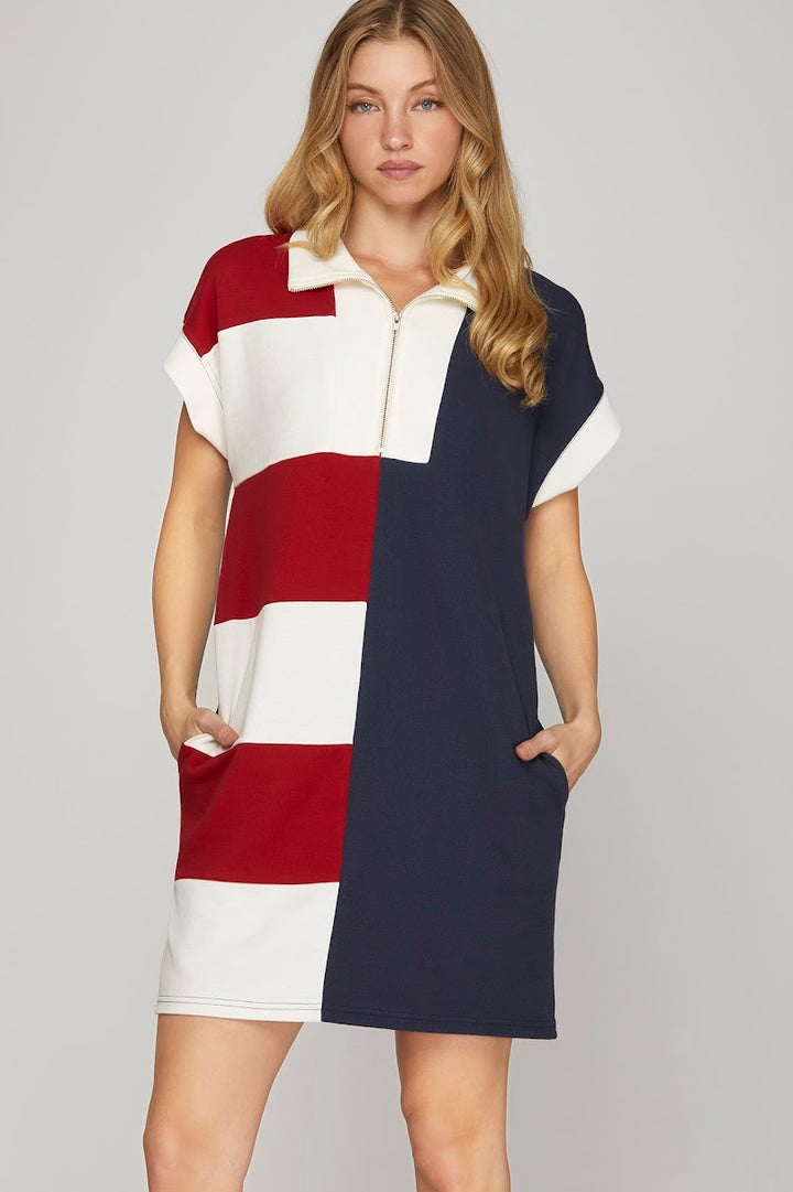 Be Patriotic Dress - Navy Red