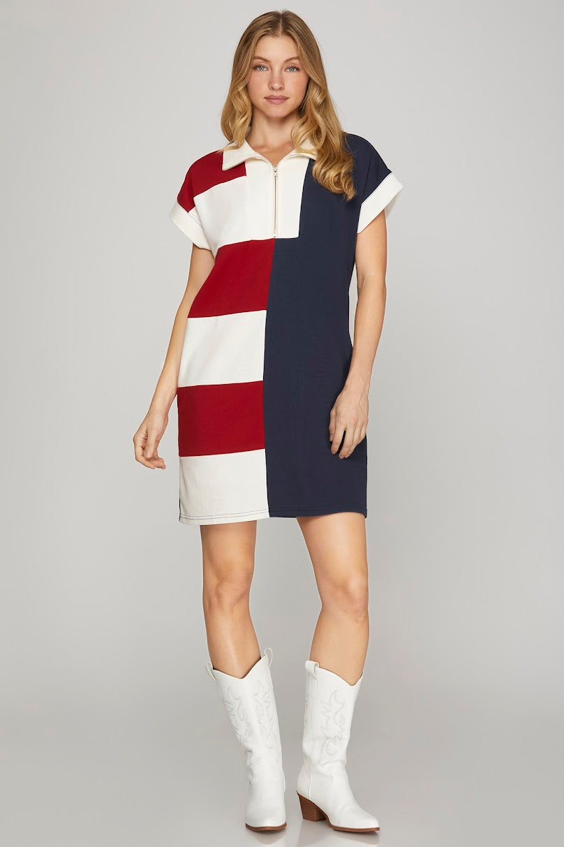 Be Patriotic Dress - Navy Red
