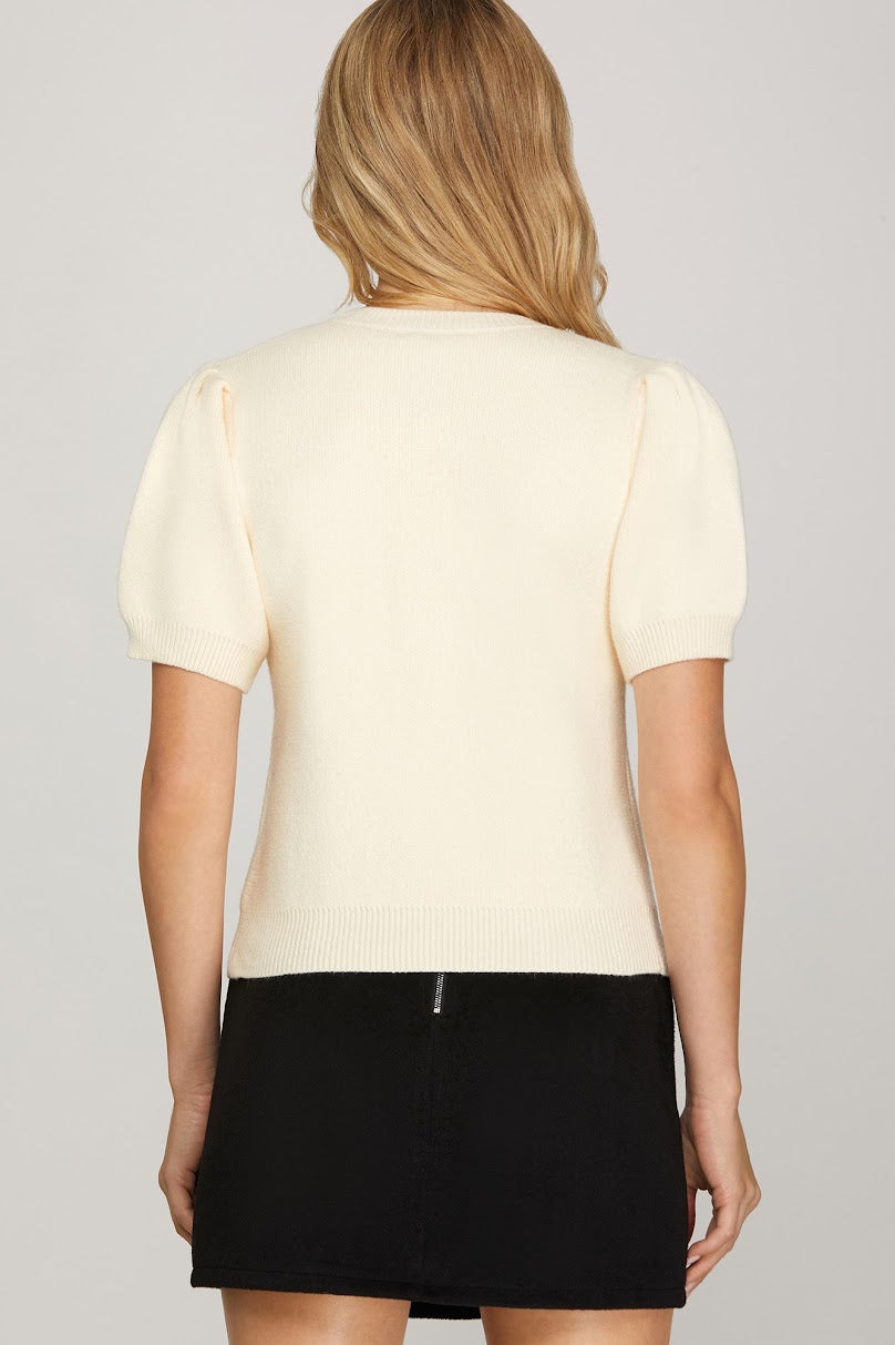 Bow Sweater Top - Cream
