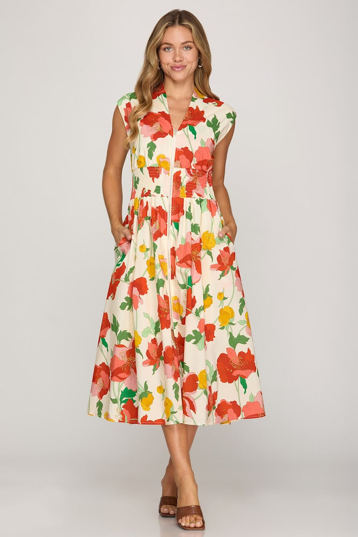 Drea Midi Dress - Cream Red