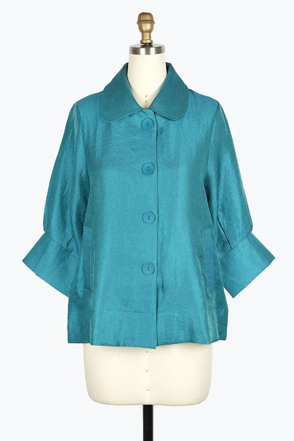 Banded Hem Collar Jacket - Teal