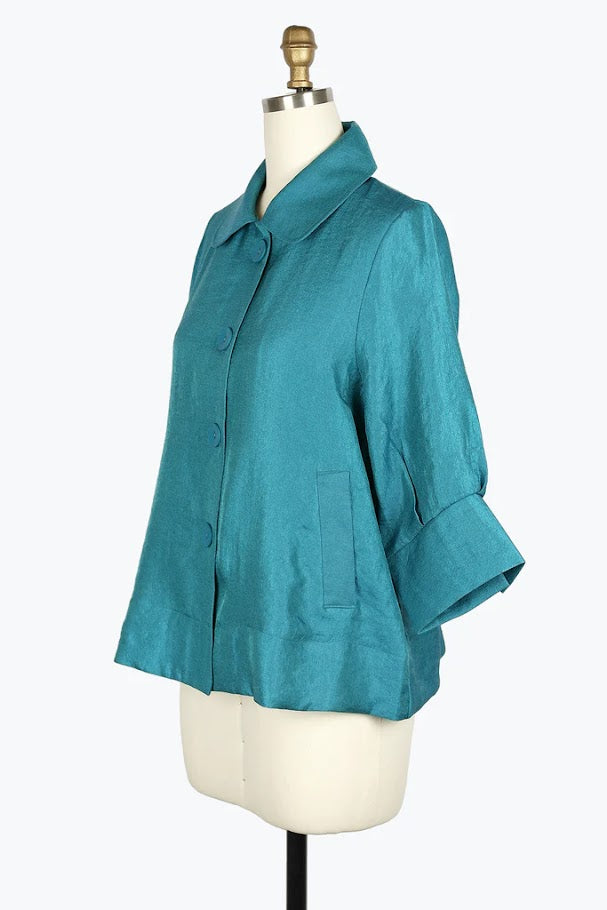 Banded Hem Collar Jacket - Teal