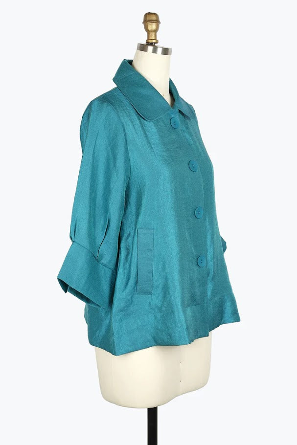 Banded Hem Collar Jacket - Teal