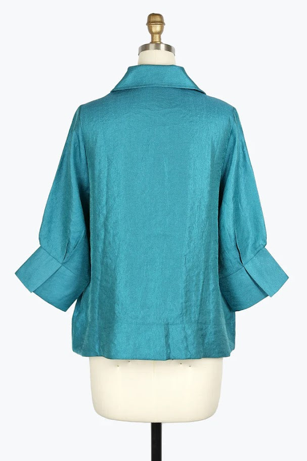 Banded Hem Collar Jacket - Teal