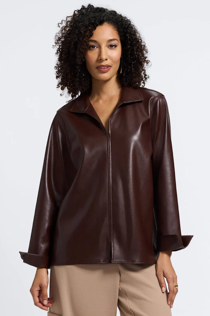 Agnes Vegan Leather Shirt - Chicory