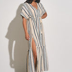 The Janice Maxi Dress - Natural Blue Stripe