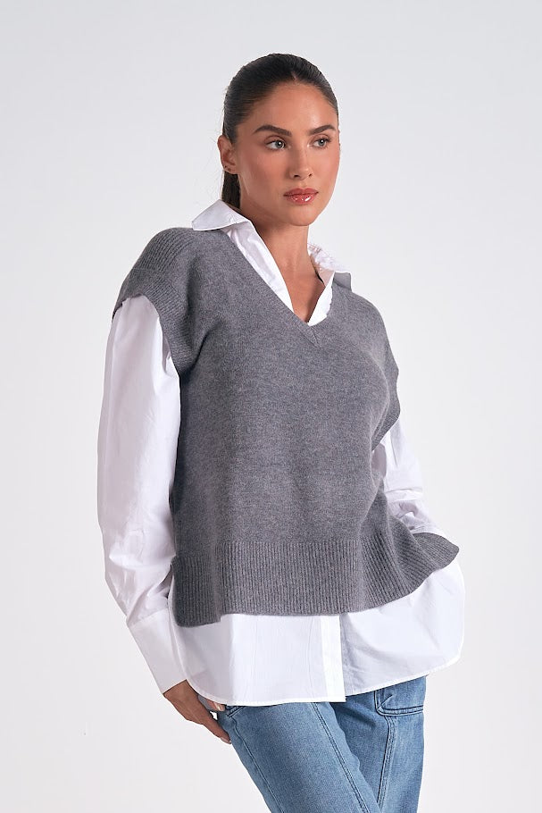 Colleen Sweater Vest - Grey White