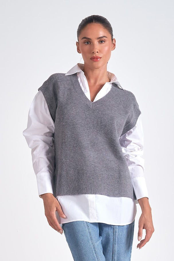 Colleen Sweater Vest - Grey White