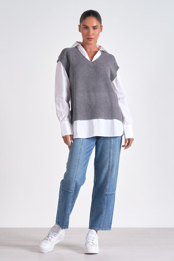 Colleen Sweater Vest - Grey White