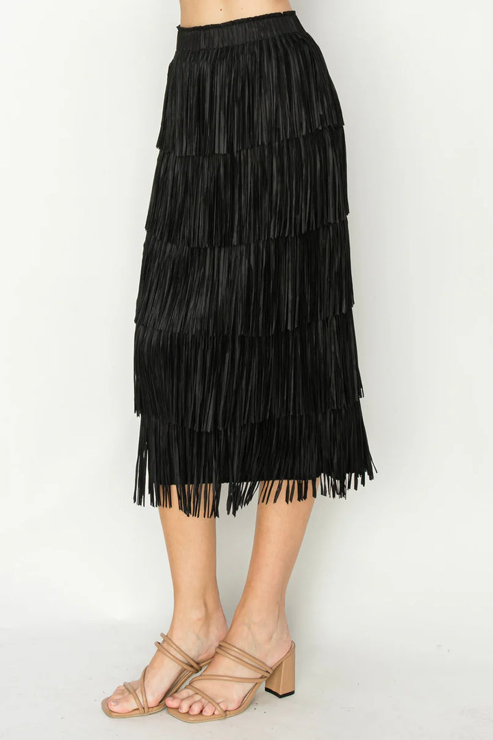 Jayleen Fringe Skirt - Black