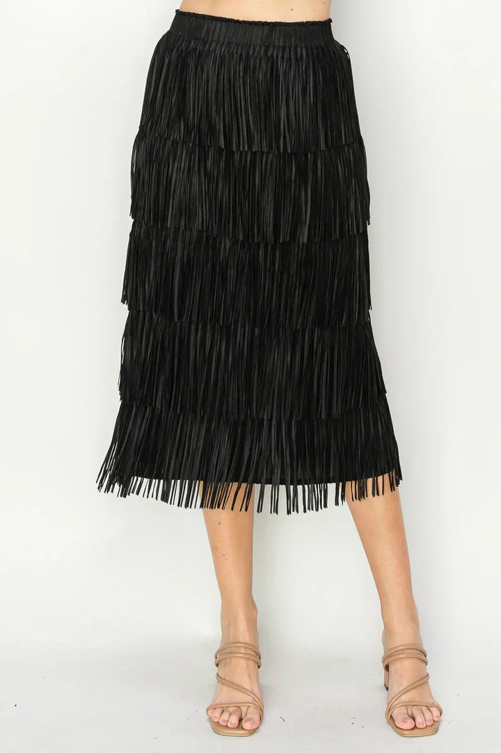 Jayleen Fringe Skirt - Black