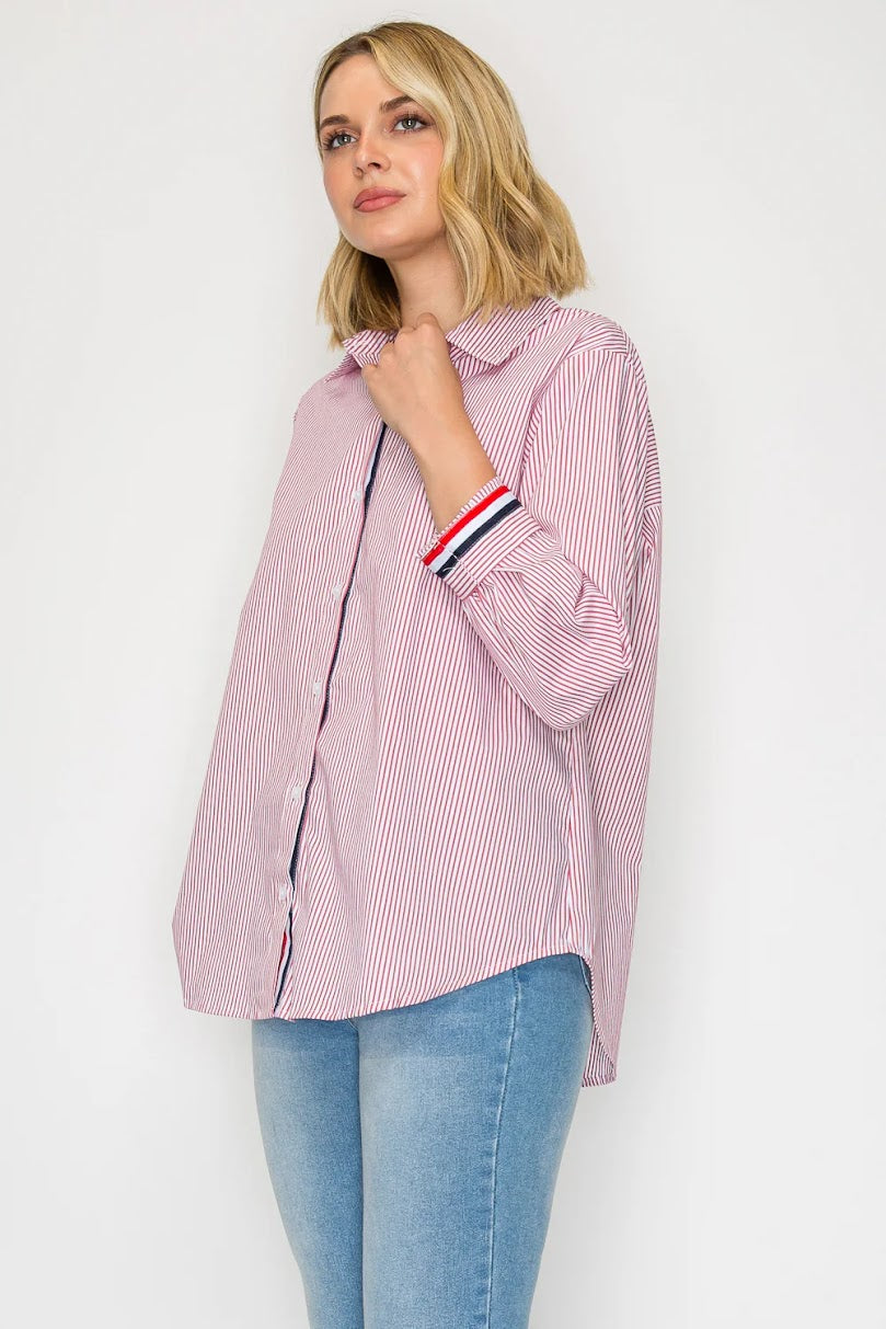 Jasmine Pin Stripe Shirt - Red