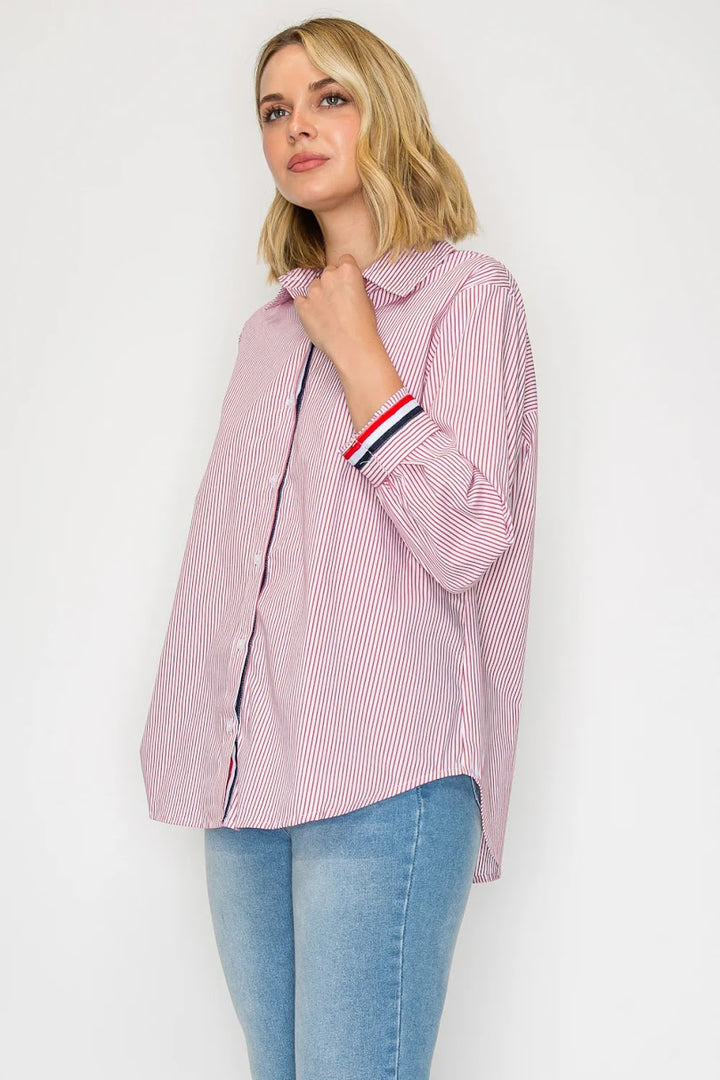 Jasmine Pin Stripe Shirt - Red