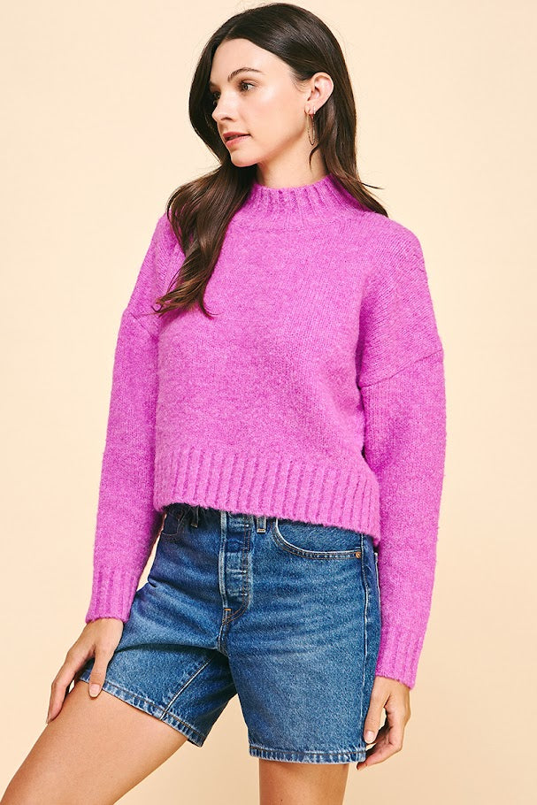 Cora Mock Neck Sweater - Magenta