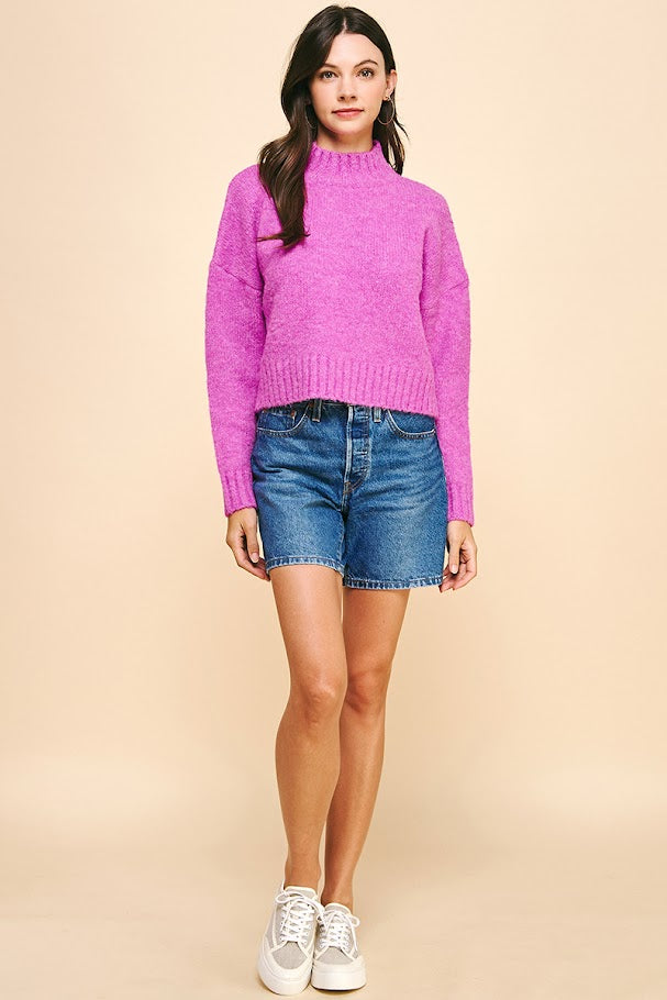 Cora Mock Neck Sweater - Magenta