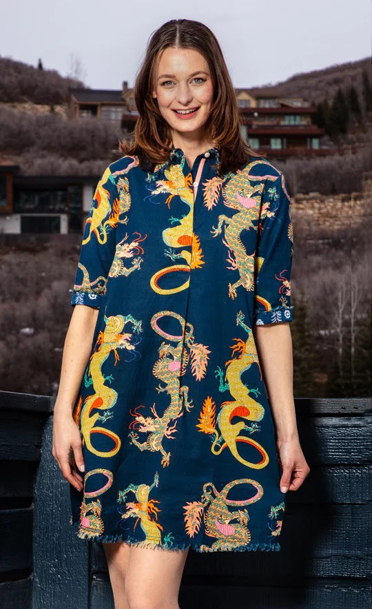 Chatham Indigo Dragon Dress - Navy