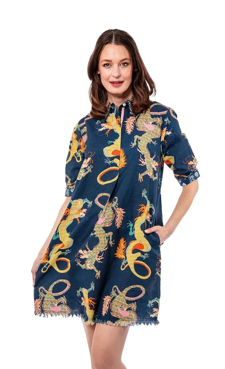 Chatham Indigo Dragon Dress - Navy