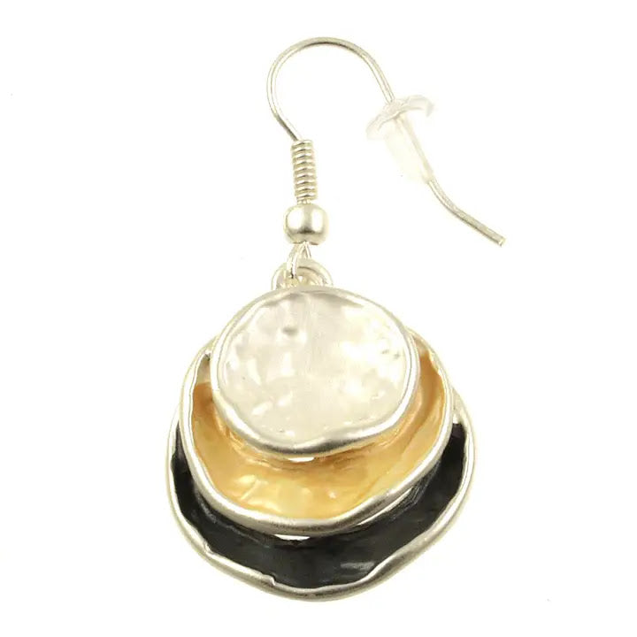 3 Circle Stack Earrings - Gold White