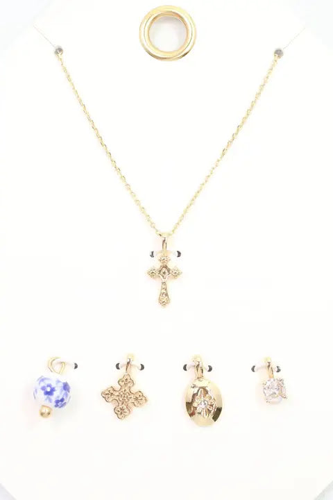 Crossing Blue Jordan Charm Necklace Set - Gold