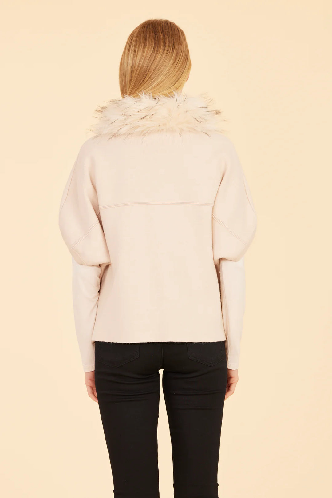Faux Fur Cardigan - Creme