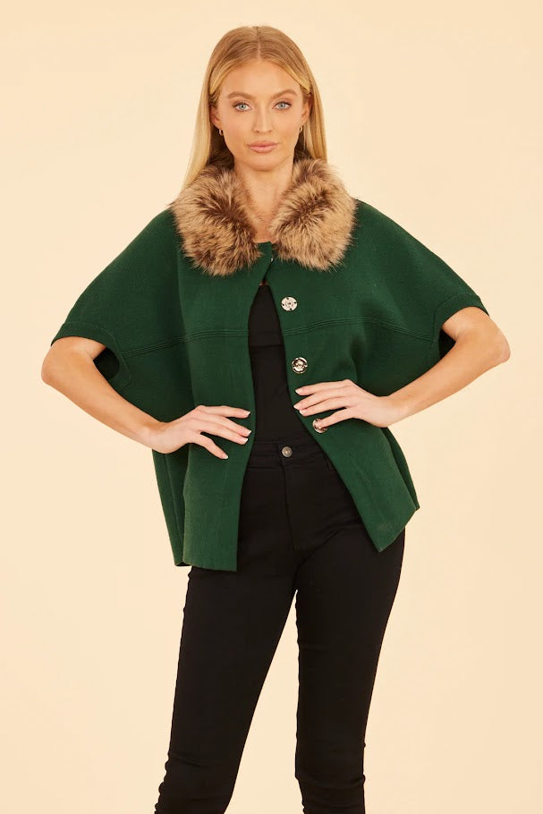 Faux Fur Cardigan - Green Chestnut