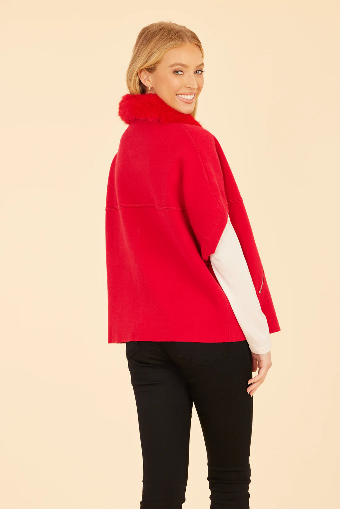 Faux Fur Cardigan - Red