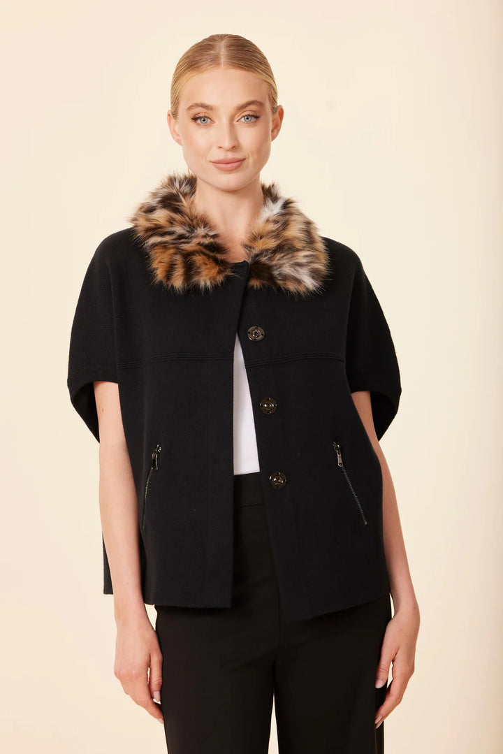 Faux Fur Cardigan - Black Animal Fur