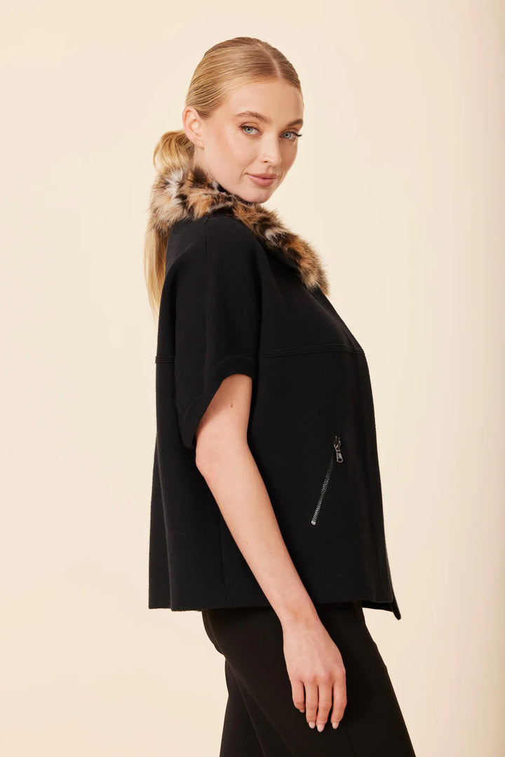 Faux Fur Cardigan - Black Animal Fur