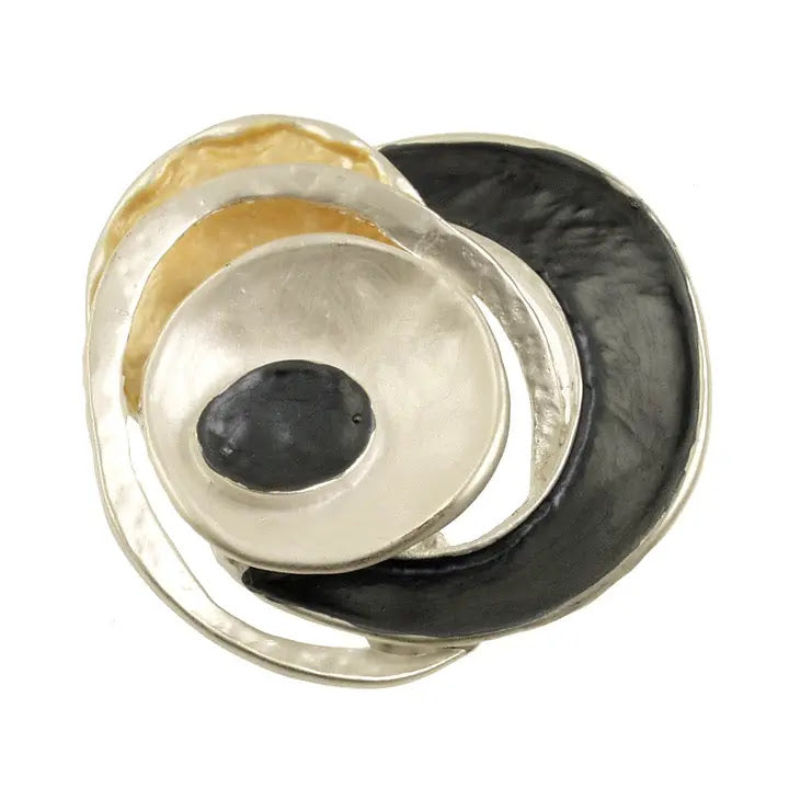 Layered Magnetic Brooch - Black SIlver