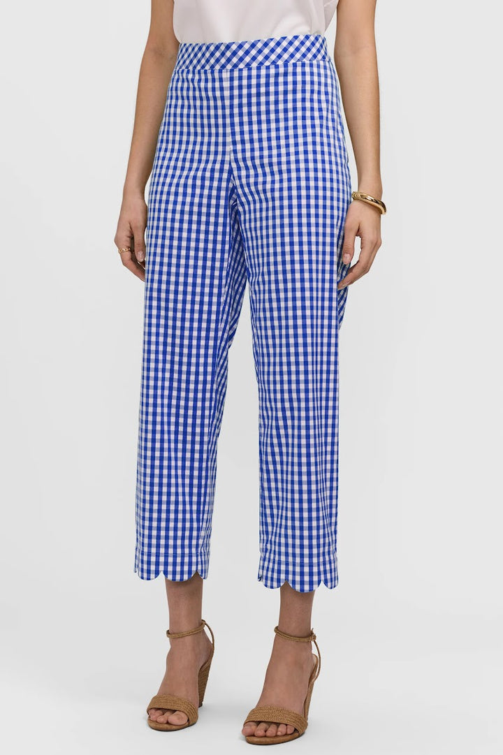 Elaine Gingham Scallop Hem Capri - White Blue