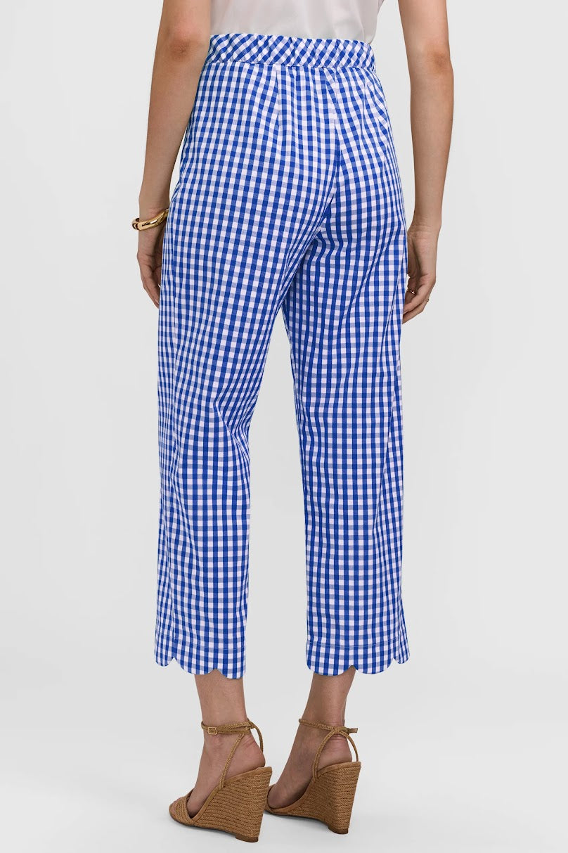 Elaine Gingham Scallop Hem Capri - White Blue