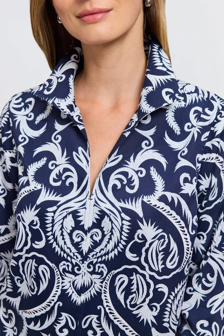 Agnes Damask Shirt - Navy White