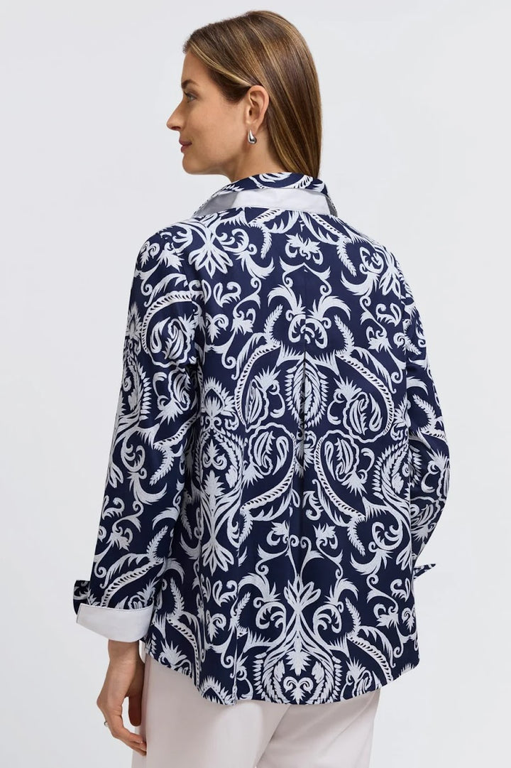 Agnes Damask Shirt - Navy White