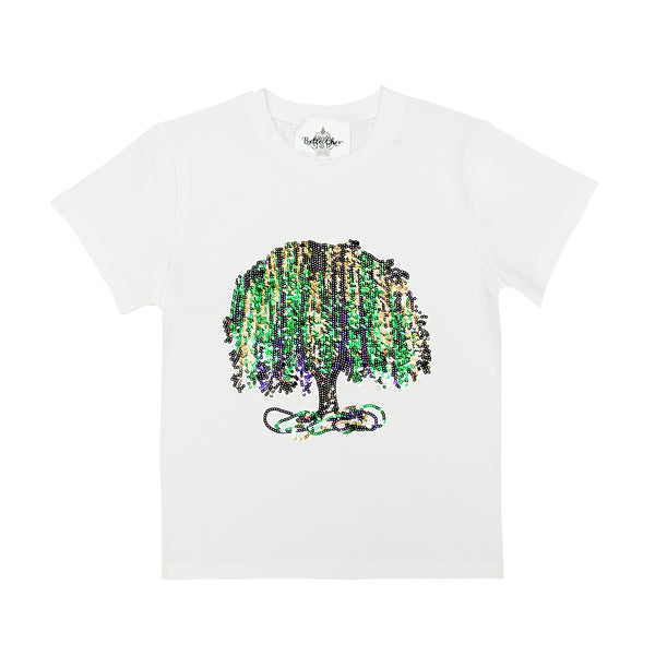 Mardi Gras Sequin Tree T Shirt - White