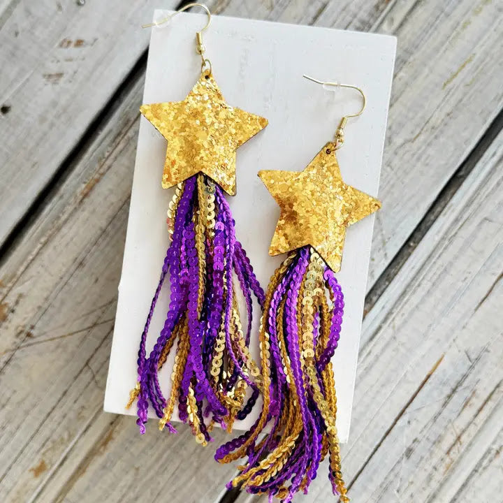 LSU Fringe Star Earring - Purple