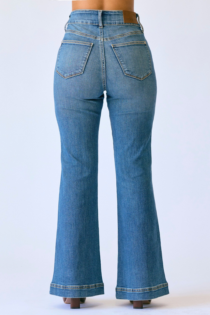 PETITE: Judy Blue HW Flare Jean - Medium Wash