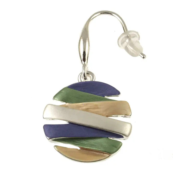 Crisscross Metal Drop Earrings -  Purple Green Yellow