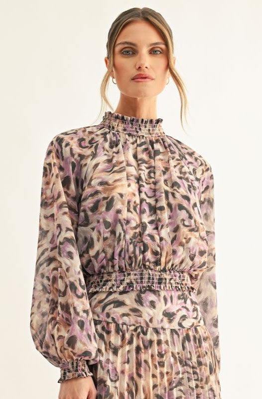 Helina Smocked Top - Lavender/Black