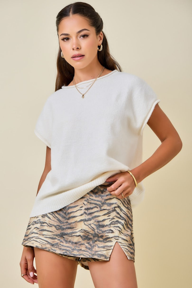Sassy Mini Denim Skirt - Light Brown Black