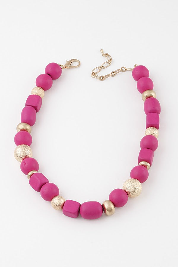 Two Toned Bead Necklace - Fuschia
