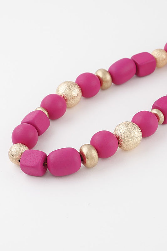 Two Toned Bead Necklace - Fuschia