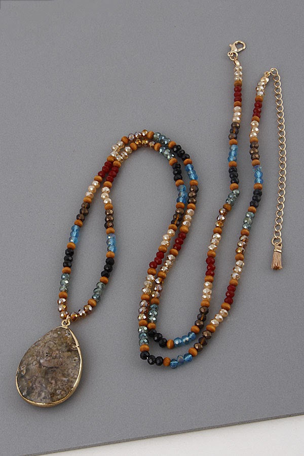 Beaded Stone Necklace - Taupe