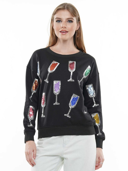 Wine Lover Sequin Sweatshirt - Black